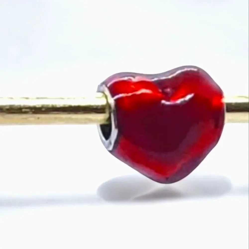 Puffy Metallic Red Heart Bracelet Charm Shiny Enamel Love Girlfriend BFF Gifts